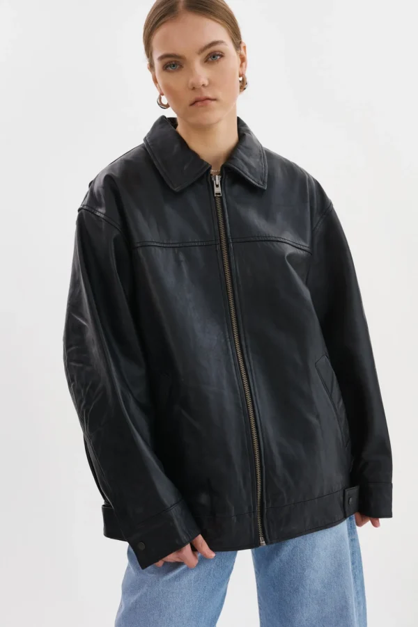 LAMARQUE Leather Jackets | THEIA | Leather Bomber Jacket Black