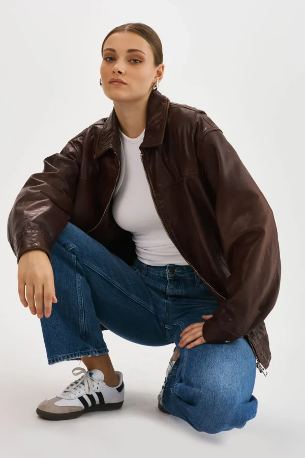 LAMARQUE Leather Jackets | THEIA | Leather Bomber Jacket Dark Brown