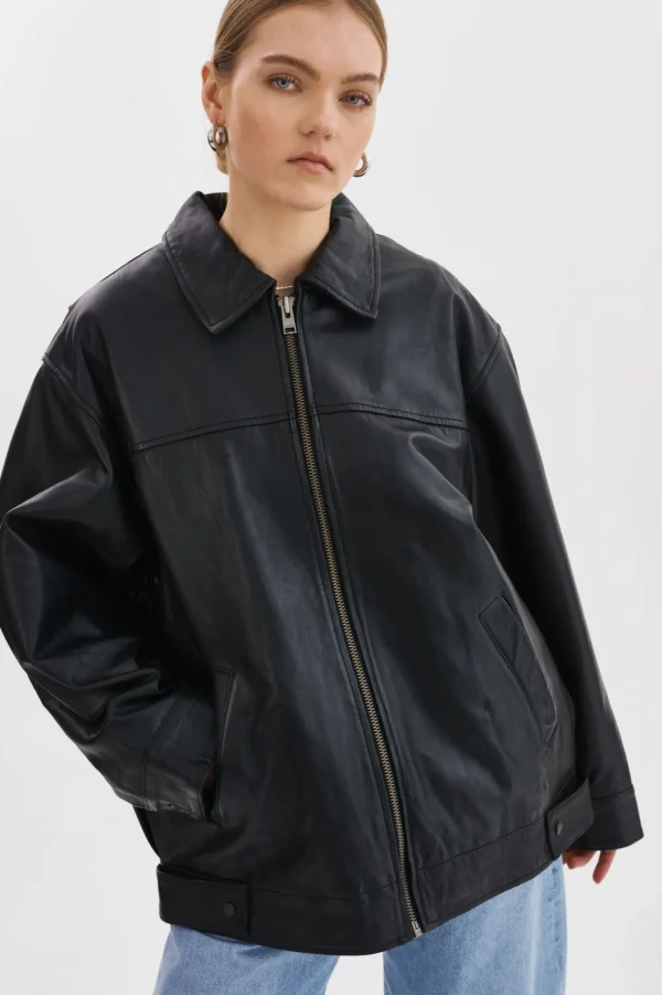 LAMARQUE Leather Jackets | THEIA | Leather Bomber Jacket Black