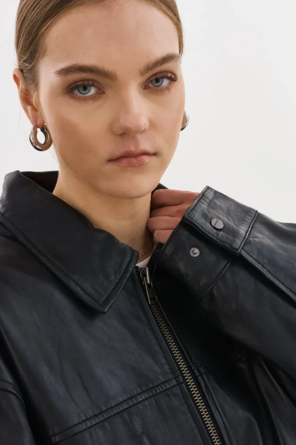 LAMARQUE Leather Jackets | THEIA | Leather Bomber Jacket Black