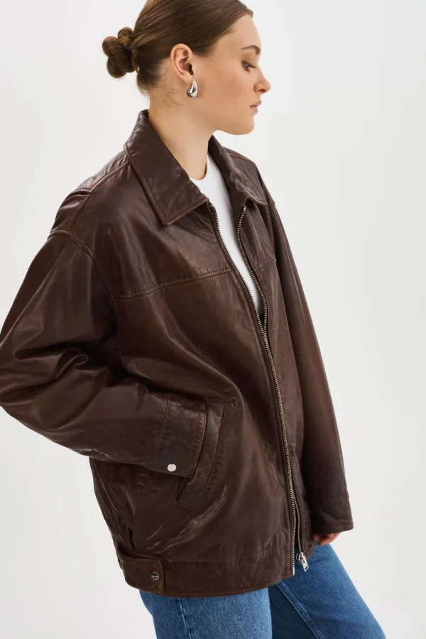 LAMARQUE Leather Jackets | THEIA | Leather Bomber Jacket Dark Brown