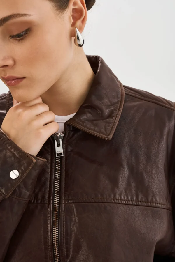 LAMARQUE Leather Jackets | THEIA | Leather Bomber Jacket Dark Brown