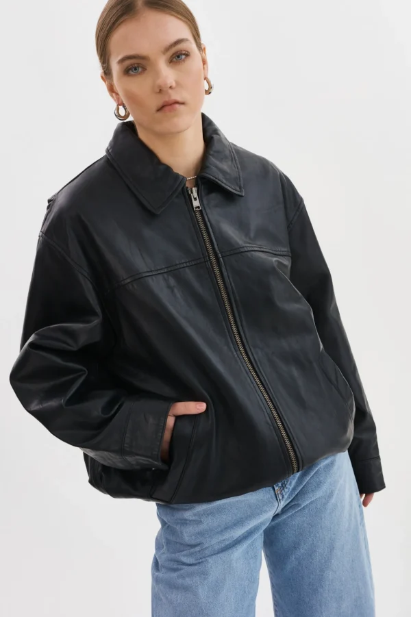 LAMARQUE Leather Jackets | THEIA | Leather Bomber Jacket Black