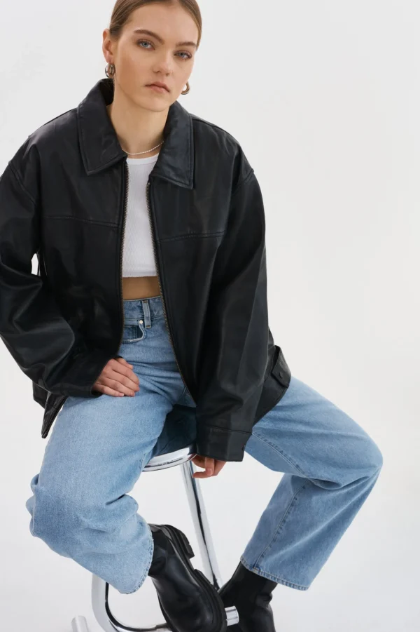 LAMARQUE Leather Jackets | THEIA | Leather Bomber Jacket Black