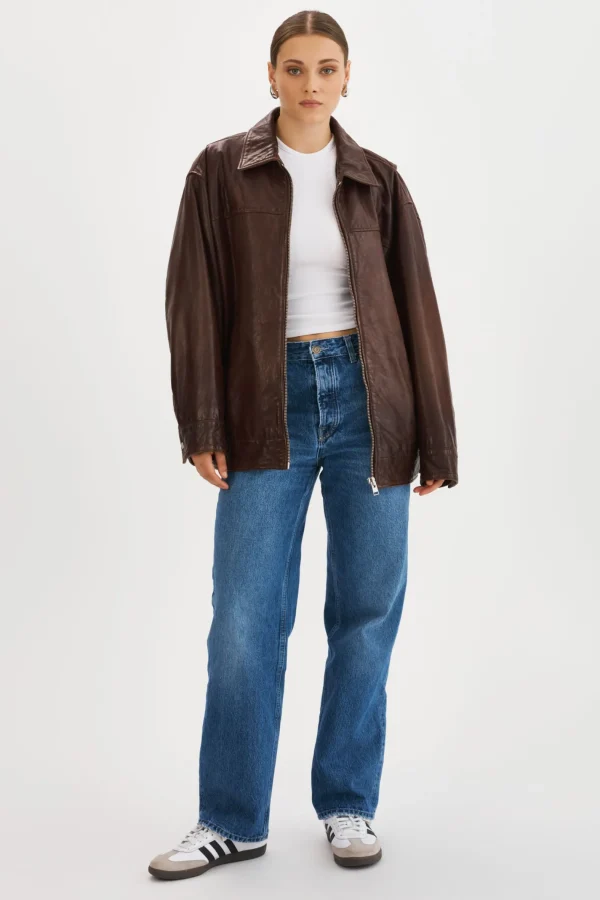 LAMARQUE Leather Jackets | THEIA | Leather Bomber Jacket Dark Brown