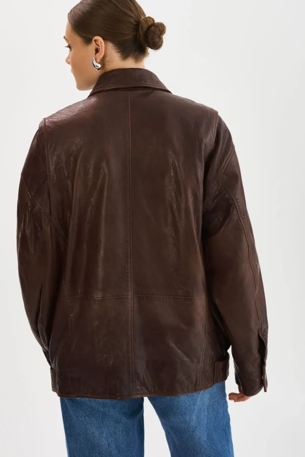 LAMARQUE Leather Jackets | THEIA | Leather Bomber Jacket Dark Brown