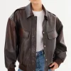 LAMARQUE Coats&Jackets | Leather Jackets | TREVANNA | Leather Bomber Jacket Rub Off Brown