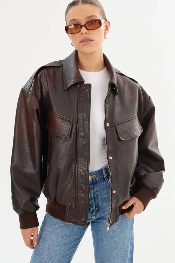 LAMARQUE Coats&Jackets | Leather Jackets | TREVANNA | Leather Bomber Jacket Rub Off Brown