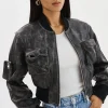 LAMARQUE Leather Jackets | XAIA | Faux Leather Convertible Bomber Jacket Vintage Black