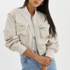 LAMARQUE Leather Jackets | XAIA | Faux Leather Convertible Bomber Jacket Bone