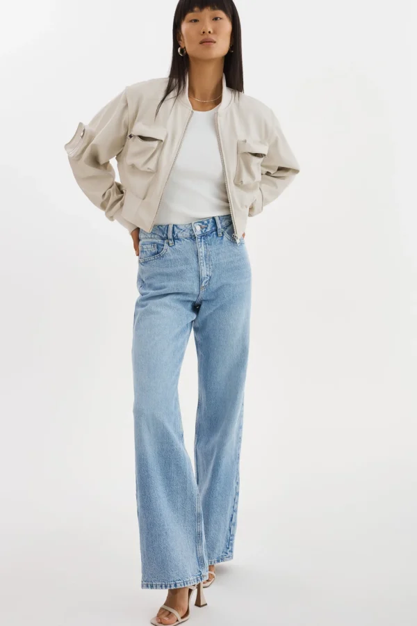 LAMARQUE Leather Jackets | XAIA | Faux Leather Convertible Bomber Jacket Bone