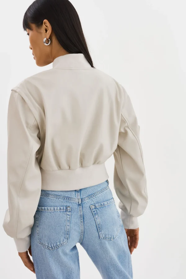 LAMARQUE Leather Jackets | XAIA | Faux Leather Convertible Bomber Jacket Bone