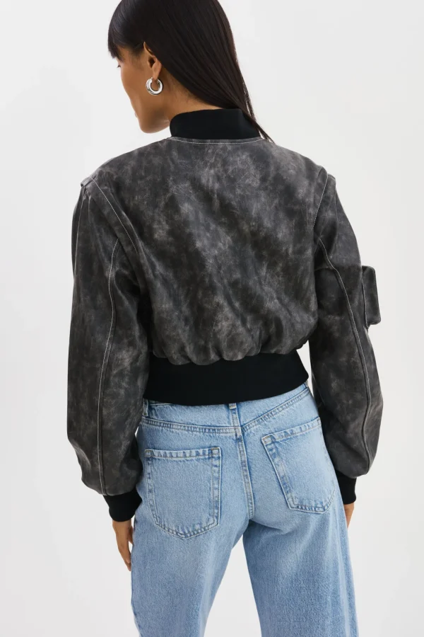 LAMARQUE Leather Jackets | XAIA | Faux Leather Convertible Bomber Jacket Vintage Black