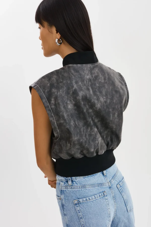 LAMARQUE Leather Jackets | XAIA | Faux Leather Convertible Bomber Jacket Vintage Black