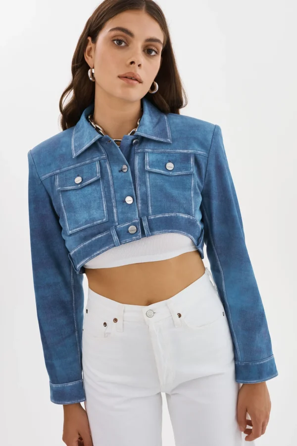LAMARQUE Leather Jackets | XANDY | Cropped Leather Jacket Distressed Indigo