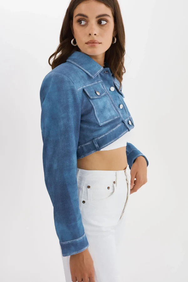 LAMARQUE Leather Jackets | XANDY | Cropped Leather Jacket Distressed Indigo