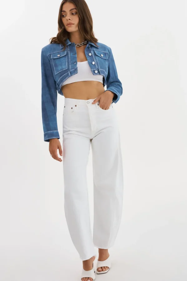 LAMARQUE Leather Jackets | XANDY | Cropped Leather Jacket Distressed Indigo