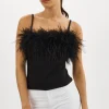 LAMARQUE Tops | YARINA Feather Trimmed Top Black