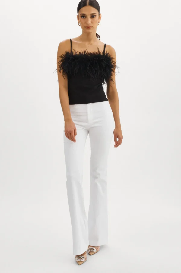 LAMARQUE Tops | YARINA Feather Trimmed Top Black
