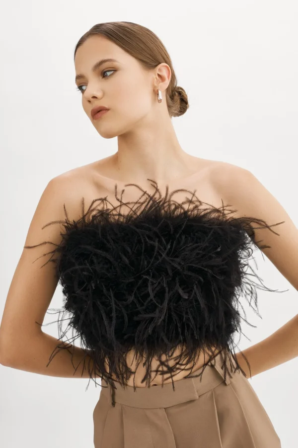 LAMARQUE Tops | ZAINA | Feather Bustier Black