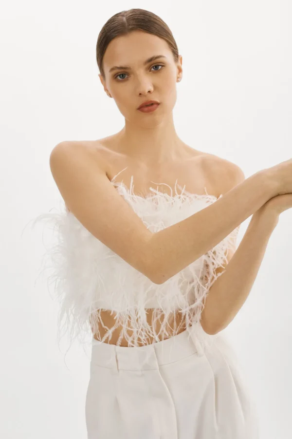 LAMARQUE Tops | ZAINA | Feather Bustier White