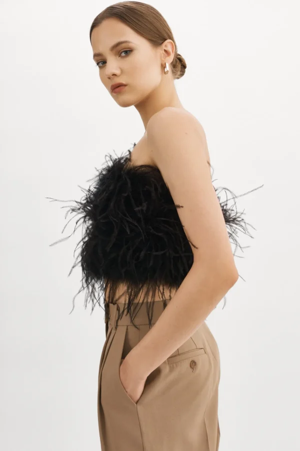 LAMARQUE Tops | ZAINA | Feather Bustier Black