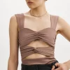 LAMARQUE Tops | ZEELA | Ruched Cutout Cami Shiitake