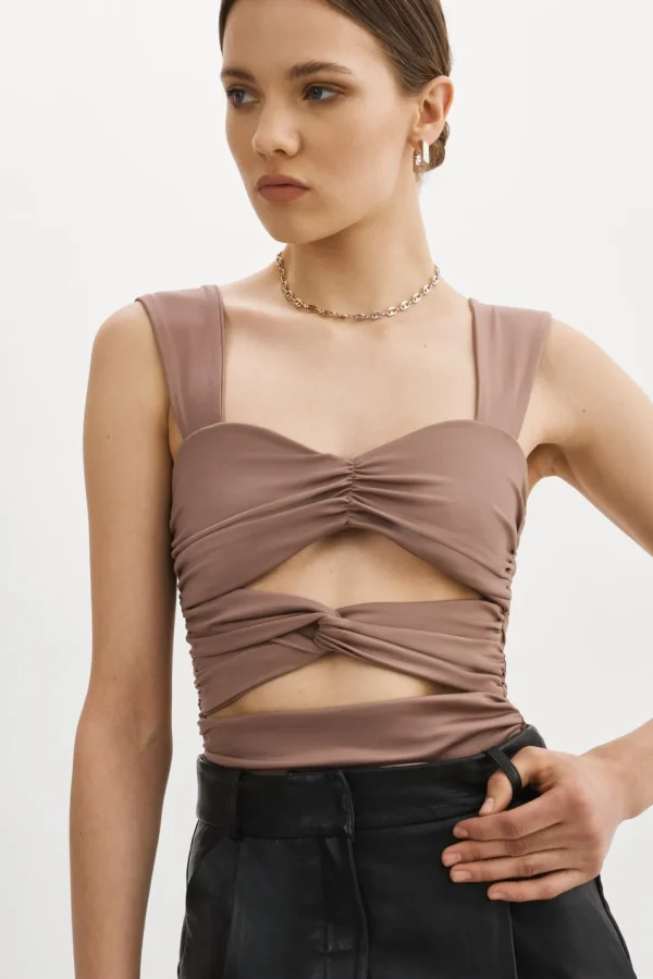 LAMARQUE Tops | ZEELA | Ruched Cutout Cami Shiitake